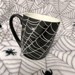 Cobwebs & Cauldron’s Metallic Silver Spider Web Spooky Black Halloween Mug